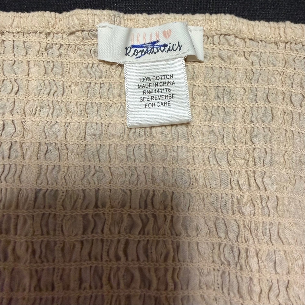 Urban Romantics Beige Cotton Puff Sleeve Peplum Corset Style Top Milkmaid Sz S - Picture 2 of 6